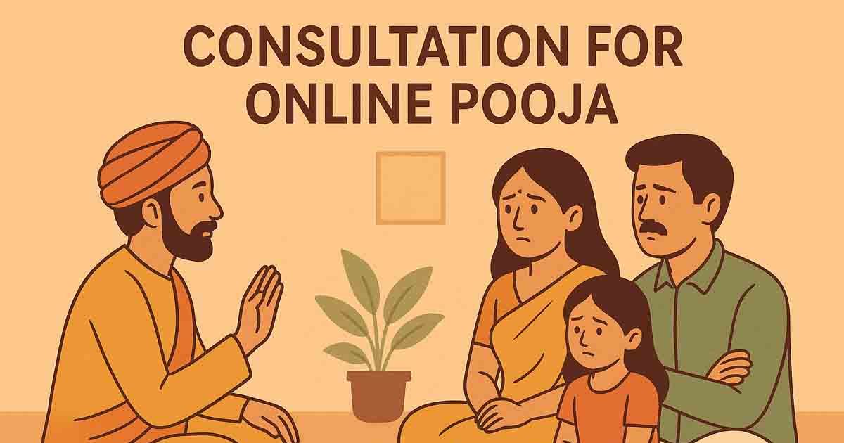 Online Pooja Consultation - Priest guiding a family over video call
